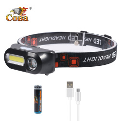 Coba led portable headlamp cob strobe headlight 6 modes 2 switch usb rechargeable 18650 battery portable Домострой